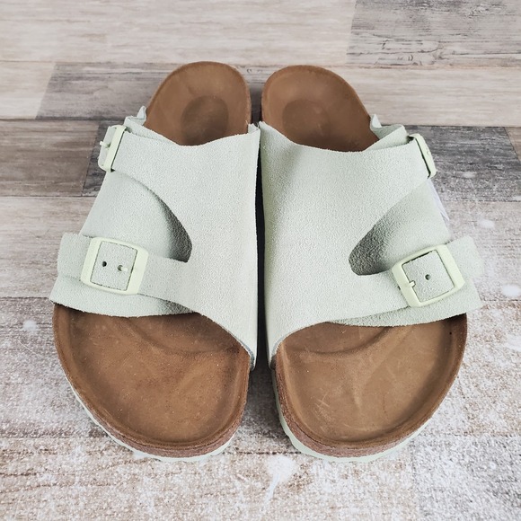 Birkenstock Zurich Mens Slide‎ Sandals Sz 10 Faded Lime Suede Leather Buckles main image 5